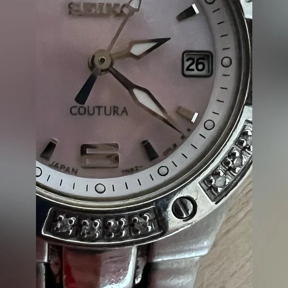 Seiko Coutura Ladies Watch Genuine Diamonds Pink Pearl Dial Stainless Bracelet